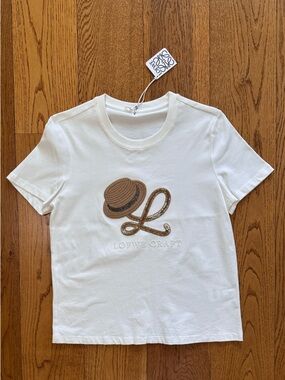 Loewe White T-Shirt with Tan Embroidered Applique